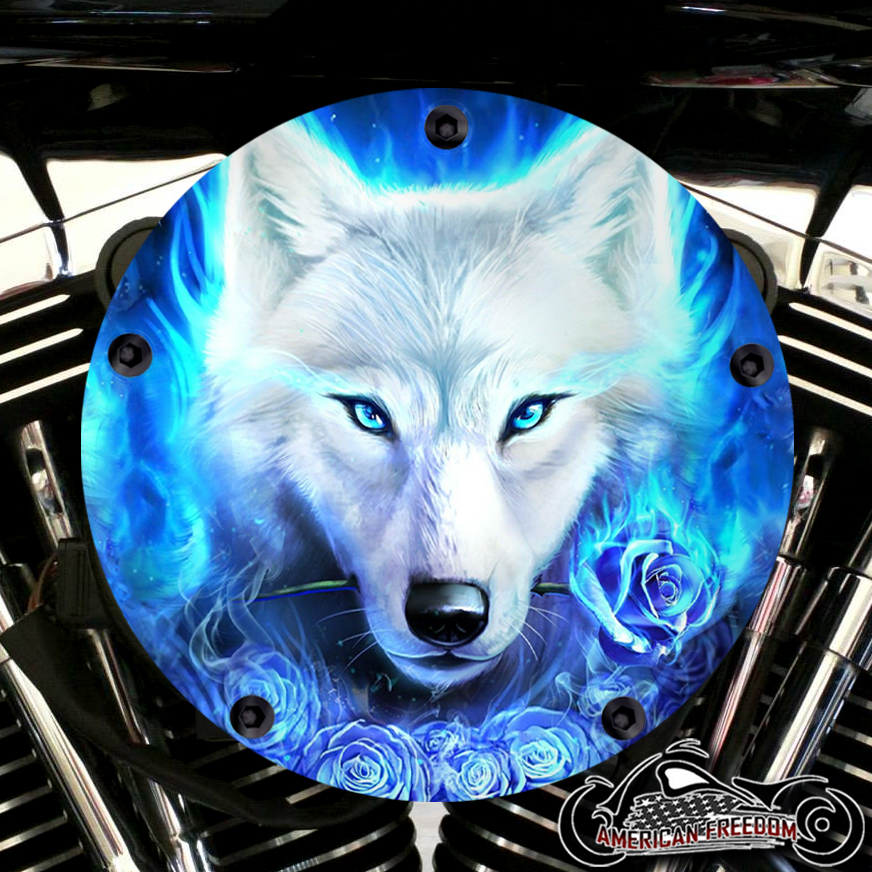 Harley Davidson High Flow Air Cleaner Cover - Blue Rose Wolf
